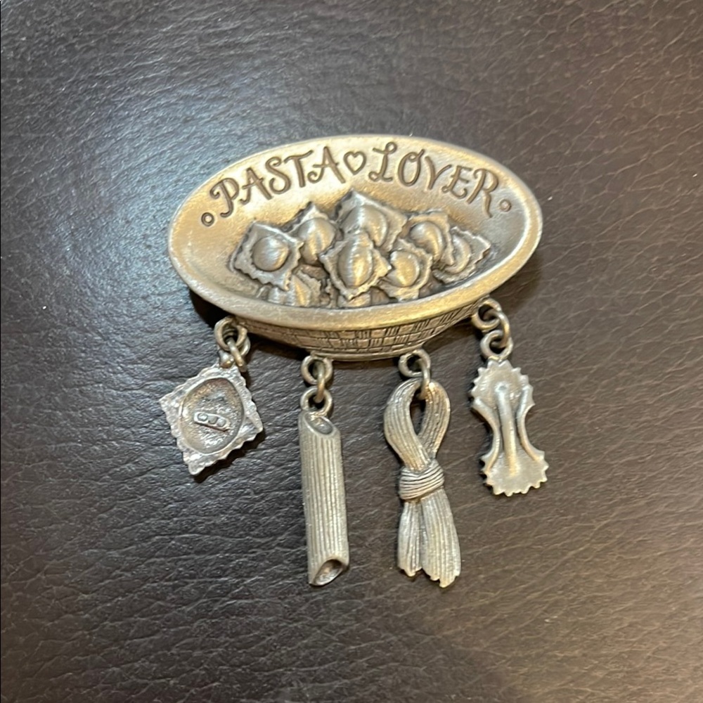 Signed JJ Silver tone Pasta Lover Brooch